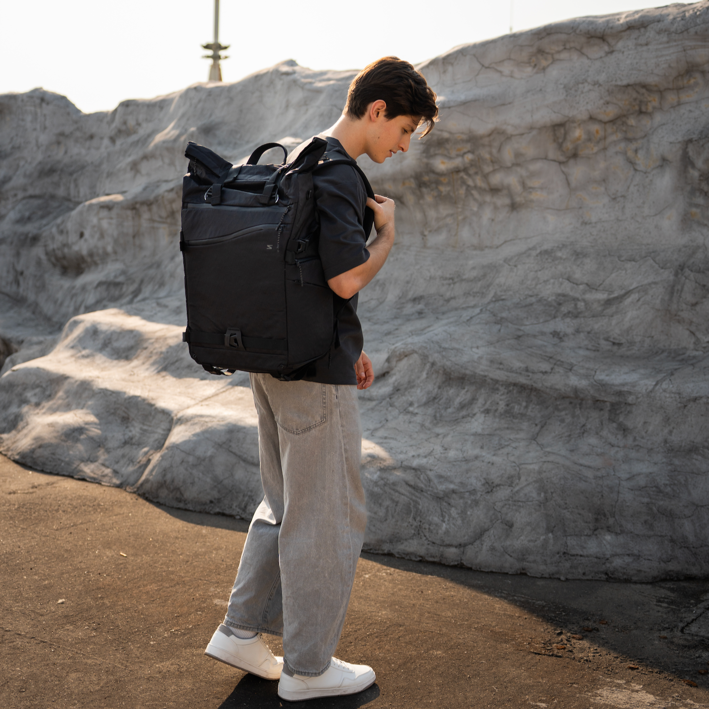 Hybrid bag for creators—fits all-day shooting kits, laptop, chargers, and tech pouches with room to grow.